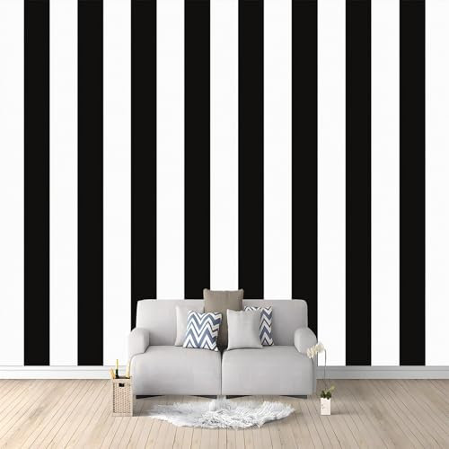 Papier Peint Intissé Rayures Géométriques Noires Et Blanches 200x140 cm 3D Panoramique Papier Peint pour Salon Chambre Décoration Murale Pour Adolescents et Enfants Murale