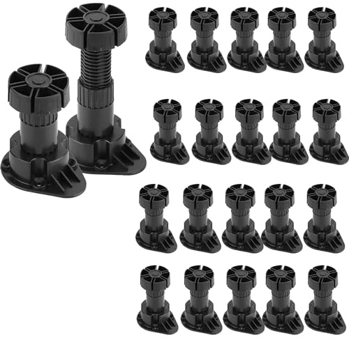 WENLISELL 20 PCS Cabinet Legs Black, Kitchen Unit Legs Adjustable, Cabinet Foot for Bathroom Kitchen Cabinet 80-130mm