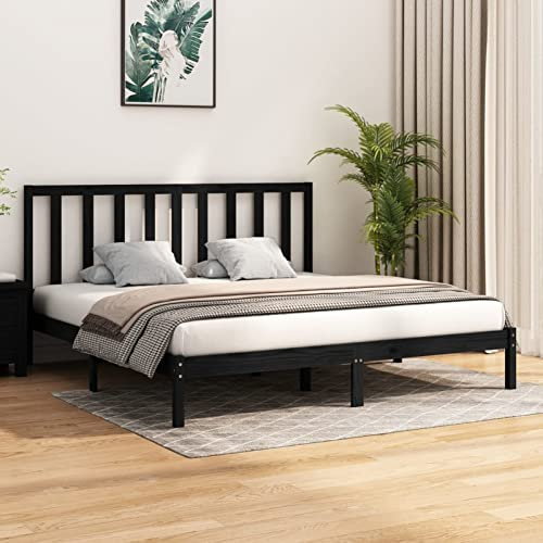 Iiaky Massivholzbett Bettgestell Bed Frame Bett Mit Bettkasten Hausbett Bett Massivholz Schwarz Kiefer 200x200 cm - 3105184