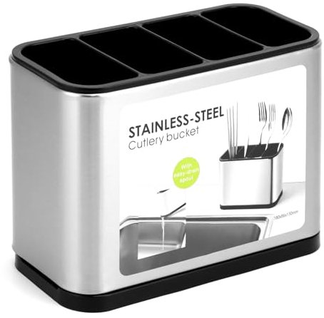 QWORK® Portaposate Scolaposate da Cucina in Acciaio Inossidabile, 4 Scomparti con Vassoio di Drenaggio Staccabile