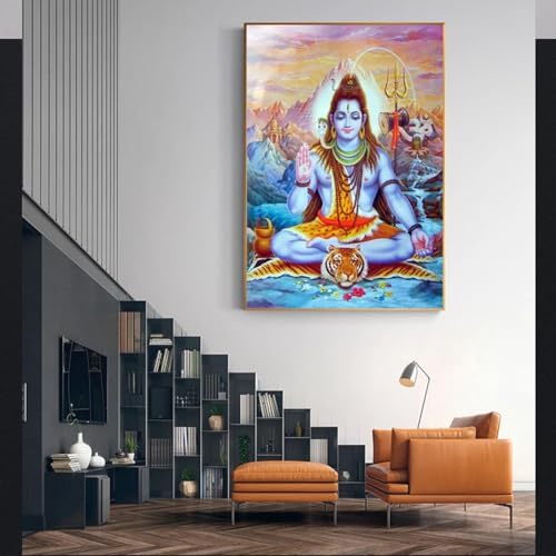 ytonghao Shiva Lord Leinwandgemälde an der Wand Hindu-Wandkunst Leinwand Hinduismus Wandplakate und Drucke Bild Wohnkultur 70x100cm Rahmenlos