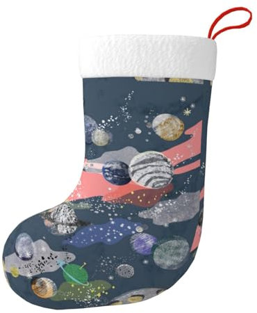 Hgbbdyyjj Planet Weihnachtsstrümpfe für Herren und Damen, Weihnachtsstrümpfe, weiches Polyester, dekorative Socken, Schwarz , Einheitsgröße