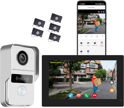 Sistema di videocitofono a 2 fili, 1080p e Audio Bidirezionale, sblocco remoto porta/cancello, controllo accessi RFID, touch screen da 7 pollici, rilevamento presenza, uscita porta