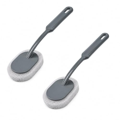 2PCS Long-Handled Cleaning Sponge, Short 30cm Bathroom Wall and Shower Scrubber with Sponge Head for Bathtub, Tile and Floor Cleaning
