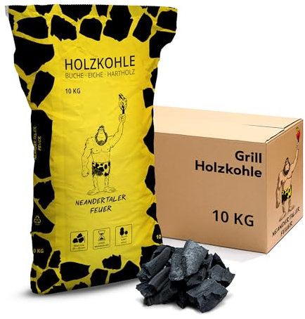 Neandertaler Feuer Holzkohle Grillkohle Buche - 10kg 20kg 30kg Charcoal BBQ Kohle für Grill Smoker Kamin | Grillholzkohle aus Laubholz Buchenholzkohle | Restaurant Qualität (10 kg)