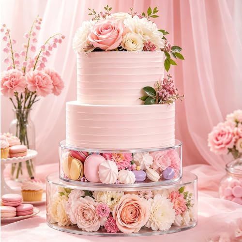 Cake Display Stand, Acrylic Cake Stands for Dessert Table-Fillable Cake Risers Stackable Cake Riser Set 10cm High, 2PCS Round Dessert Display Stand for Mother's Day Wedding Birthday, 15cm+25cm