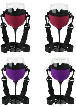 4 Stück Weinglashalter zum Umhängen Becherhalter zum Umhängen Weinhalter Gläserhalter Weinglas Halterung Wine Glass Holder für Weihnachten, Weinfest, Hochzeit, Geburtstag, Party (Wein+Violett)