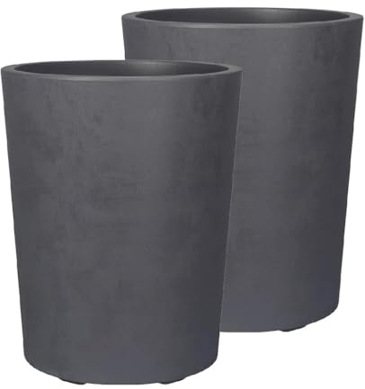 Kreher 2 x XL Pflanzkübel 'Millennium' in verschiedenen Formaten/Farben. Tolle Naturstein Optik in Anthrazit, Grau, Creme Weiß oder Braun! Aus robustem Kunststoff. (Anthrazit, 2 x 48 Liter Rund)
