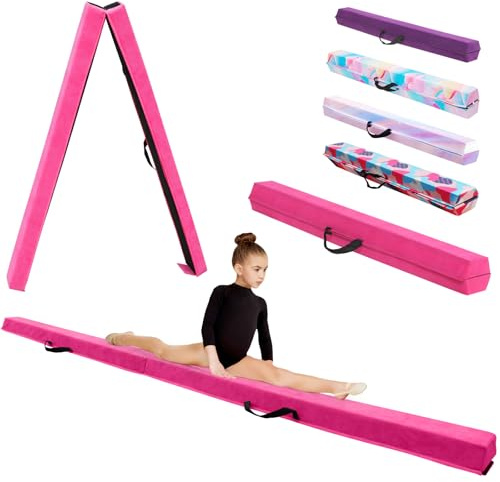 KIKILIVE Schwebebalken Gymnastik Balance Balken mit Eva+EVE Suede-Oberfläche in 3 Größen (240cm/270cm/300cm) faltbar für Kinder & Erwachsene + Tragetasche