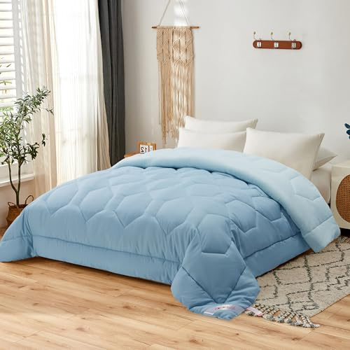 NOVOTEXTIL Edredón Relleno Nórdico Cama 180 (260x240) para Verano y Entretiempo, Edredón Bicolor de Fibra 180 gr/m² - Nórdico Suave, Ligero, Reversible y Transpirable (Celeste/Azul)