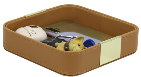 yeeplant Bandeja de escritorio decorativa de piel sintética para llaves, joyas, teléfonos, carteras, organizador cuadrado para entrada, maquillaje, solución de almacenamiento de oficina