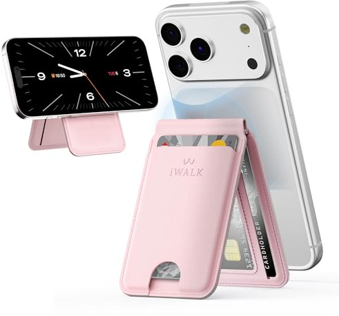 iWALK Stärkeres Magnetisches Portemonnaie, Upgraded Für MagSafe Portemonnaie, RFID-Blocking, 5 Kartenhalter Mit Verstellbarem Ständer, Schmale Leder-Handyhüllen Für iPhone 17/16/15/14/13/12 Serie