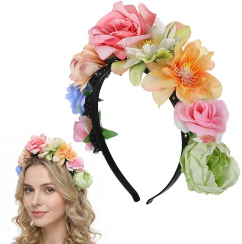 blumenkranz haare, Haarreif Blumen - Rosenstirnband, Cartoon Blumen Haarband Mit Zahnkamm, Kostümzubehör Für Strand, Karneval, Halloween Und Weihnachten