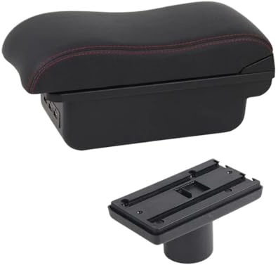 Caja de Reposabrazos Para Seat Para Ibiza 6j Para Ibiza 6L Compartimento De Reposabrazos Para Coche Contenido De Tienda Central Decoración De Estilo Con Portavasos USB(C2 Red Line)
