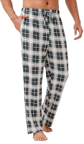 Ekouaer Herrkläder Pyjamas med långa kargerade byxor, mjuka pyjamas, hemkläder och nattkläder, kargerade herrbyxor, XXL