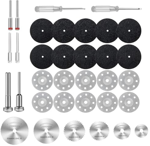 QLK 34PCS Cutting Wheels, Cutting Disc Set for Rotary Tool Accessories, Resin Grinding Wheels Set for Metal Gemstones Glass Brick Marble Ceramic Tile Wood Accessories High Speed Tool Kit