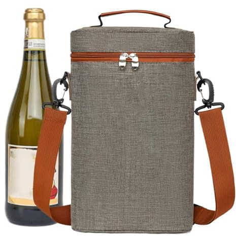 Sac de Transport Bouteille, Sac Isotherme Vin,Porte-Vin Isolé pour 2 Refroidisseurs de Bouteille, Porte-Vin avec Poignée Sac fourre-tout Portable pour Homme et Femme, seize if grey, verwijzen naar de