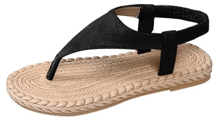 Bohemiska sommarplatta tofflor för kvinnor - strandflip-flop dam halkfria tofflor utomhus avkopplande skor Semelflex 39 enfärgad, enfärgad, vävning, sommarsko, svart, 40 EU