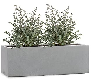 Pflanzwerk® Pflanzkübel TUB Grau 17x50x17cm XXL – Rechteckig – Großer Fiberglas Blumenkübel für Garten & Fensterbank außen und innen - Frostbeständig - UV-Schutz - Markenqualität