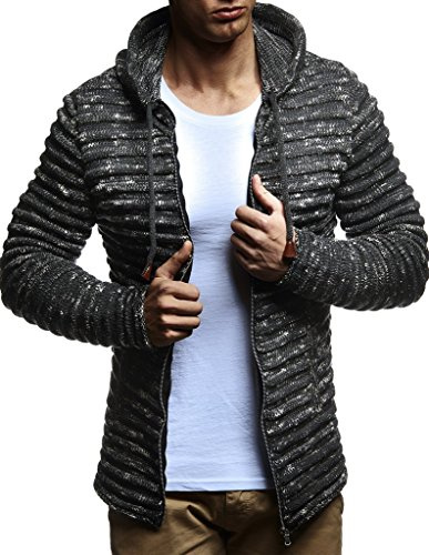 Leif Nelson Strickjacke Herren mit Kapuze & Reissverschluss Schwarz, Größe S - Strick Sweatjacke Männer Cardigan für Winter Baumwolle