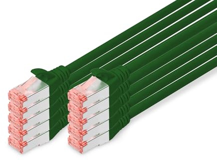 DIGITUS Câble LAN Cat 6-1m - 10 pièces - RJ45 Câble réseau - S/FTP Blindé - Compatible Cat 6A & Cat 7 - Vert