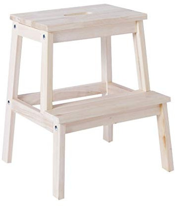 Klapptreppe Klappstufen Klapptritt Trittleiter 2 Stufen Holz Leicht Tritthocker Treppenstuhl für Kind Erwachsene für Bad Bibliothek - Max. 150 kg，Natur