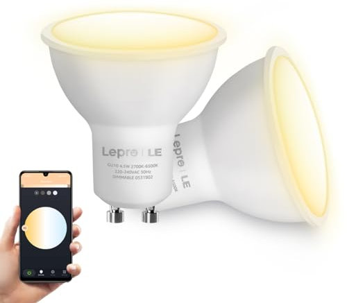 Lepro GU10 Smart LED Lampen, Alexa Glühbirne Dimmbar Warmweiß und Kaltweiß, LED Leuchtmittel, kompatibel mit Alexa und Google Home, 2 Stück