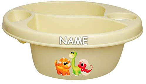 alles-meine.de GmbH Waschschüssel/Kinderwaschbecken - beige - Creme Tiere - Dinosaurier - Dino inkl. Name - Bieco - 3 Kammern - Baby - Putzeimer - Windeln Wickelschüssel - ..