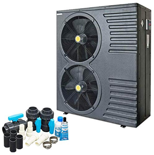 well2wellness ON/Off Pool Wärmepumpe Mida.Black 26 - Poolheizung mit Einer Heizkapazität bis 24,6 kW Plus Bypass Set Basic + Abdeckung