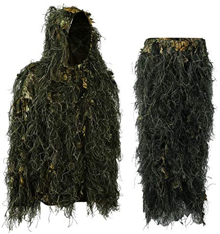Ghillie Suits Hybrid 3D Leafy Suit - Hybrid Leafy Jacket and Pants, Hunting Gear/Hunting Accessories, Lightweight & Breathable Camo Hunting Suit, Hunting Gear w/Detailed Leaf Cuts L/XL Woodland
