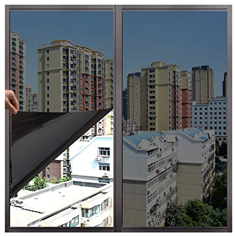 Spiegelfolie Selbstklebend Sichtschutz Wärmeisolierung Sonnenschutzfolie UV-Schutz Fensterfolie für Schlafzimmer Badezimmer Wohnzimmer Büro-Obsidian Black 0,3x3m
