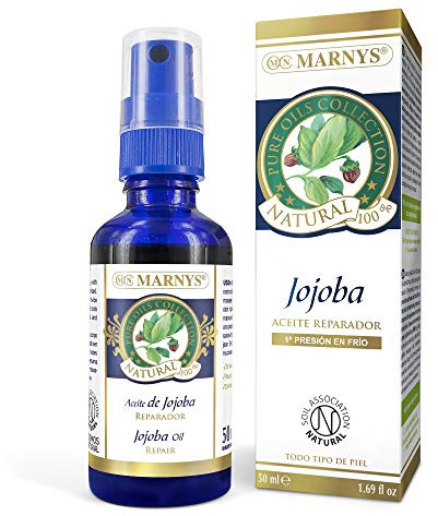Aceite de Jojoba MARNYS, Aceite para Piel y Cabello Graso o Mixto, Hidratante para Cabello, Cara, Cuticulas, Cuerpo y Uñas, Botella 50 Mililitros
