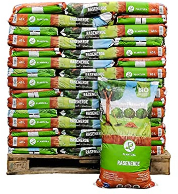Plantura Bio-Rasenerde Palette, torfreduziert & vorgedüngt, zur Neuanlage & Pflege, 45 x 40 L
