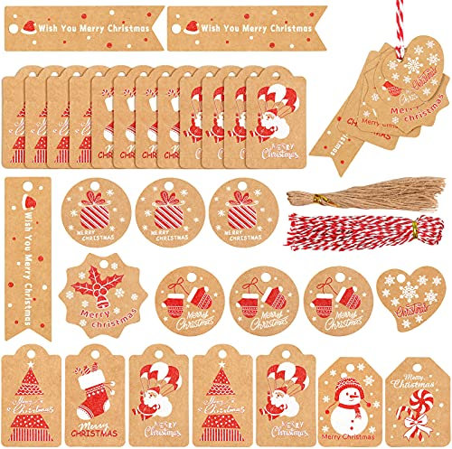 90 Stück Geschenkanhänger Weihnachten,Kraftpapier Weihnachten Etiketten,Weihnachtsanhänger mit Schnur für Weihnachts Geschenke Weihnachtsbaum Dekoration(15 Designs) (Kraftpapier 1)