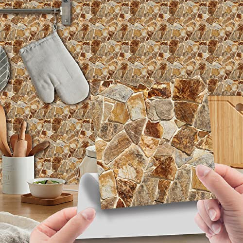 Fliesenaufkleber Kieselsteine ​​Jahrgang Klebefliesen 3D Küchenrückwand Folie Wasserdicht Fliesenfolie Vinyl Selbstklebende Fliesen Aufkleber Fliesen für Bad Wohnzimmer und Küche Deko20 Stück(10X10cm)