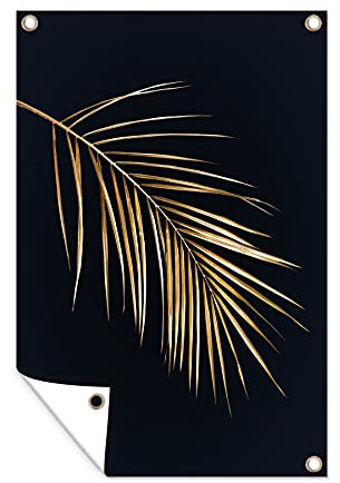 MuchoWow Outdoor-Poster Poster Wanddeko draußen Deko Garten Gartenposter 80x120 cm Farn - Gold - Schwarz