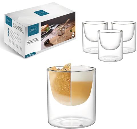 Kadum Dubbelväggiga dessertburkar | glasskål set om 4 140 ml | frukostskål dessertskål i presentkartong | svävande effekt, perfekt presentidé | diskmaskinssäkra glas (pieris)