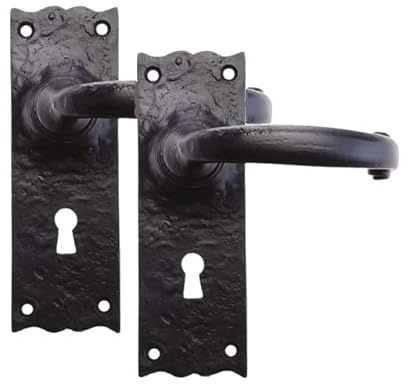 Golden Grace Black Antique Plain Design Door Handles Lock Set - 150mm x 52mm