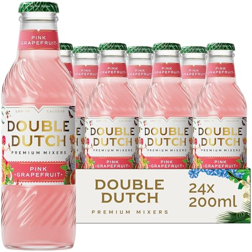 Double Dutch Premium Pink Grapefruit Soda, 24 x 200ml Glass Bottles | Premium Mixer, 100% Natural Ingredients, Low Calorie, Diet Soft Drink, Perfect for Gin, Vodka & Cocktails, Gluten Free, Vegan