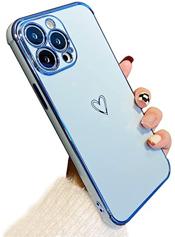 ZTOFERA Compatible with iPhone 12 Pro Max Case for Girls Women, Flexible Silicone Protective Phone Case with Cute Heart Pattern Gold Edging Shockproof Bumper Cover for iPhone 12 Pro Max, Sierra Blue