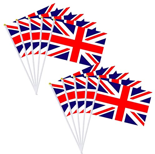 Small Union Jack Flags on Sticks for VJ Day 80th Anniversary Decorations,10pcs Handheld UK Flag Great Britain British Mini Flags for Sports Events Euro Football Game,Union Jack Party Decorations