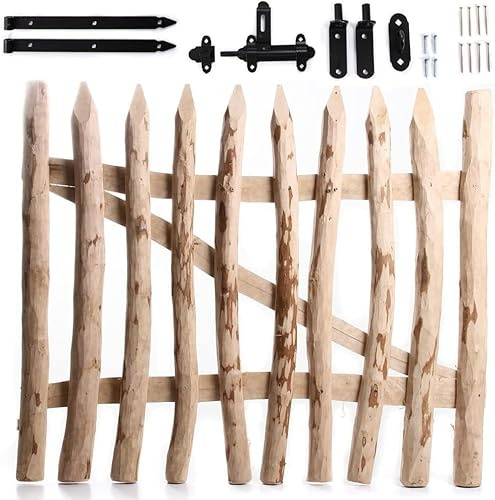 BirnePower Gartentor aus Haselnussholz 80x120cm – Holztor Zauntor für Staketenzaun inkl. Beschläge & Scharniere – Natur Pforte Gartentür 5-8cm Lattenabstand