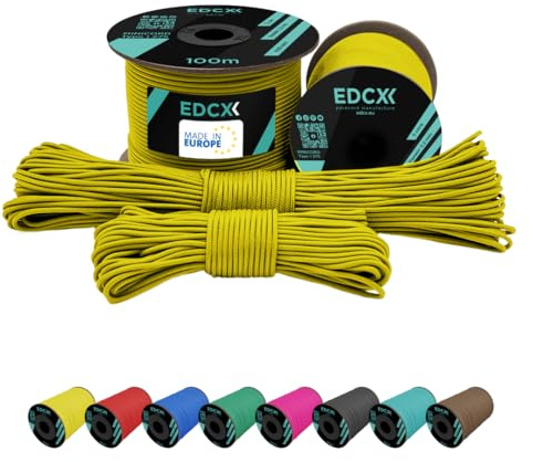 EdcX 2 mm Nylon Paracord 275 (50 e 100 m) – 100% Corda in Nylon, Cavo a 3 Fili, Cavo in Nylon 2 mm in Molti Colori (Yellow, 100 m)