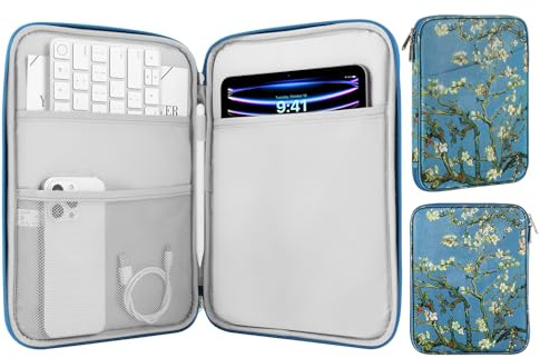 MoKo 9-11 Zoll Tablet-Tasche, Schlank | Passt für Tablet-Tasche passt für iPad Pro 11 M4 2024, iPad Air 11 Zoll M2 2024 und Galaxy Tab S9/S8/A8/A7, Aprikosenblume