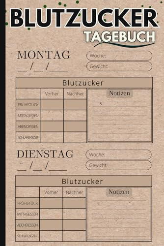 blutzucker tagebuch: Vorher & Nachher Tracking für Frühstück, Mittagessen, Abendessen, Schlafenszeit | 6 x 9 in (15.24 x 22.86 cm), 109 Seiten.