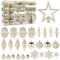 Alupssuc 80pcs Multi-Shaped Christmas Baubles Ornaments Set With Hooks,Christmas Tree Decorations,Shatterproof Plastic Decorations for Holiday, Party & Wedding,Champagne Gold