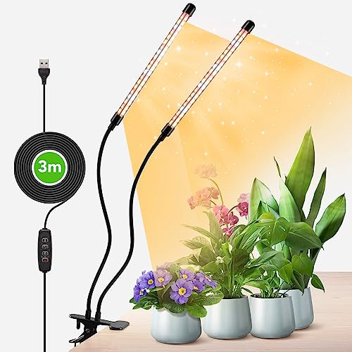 COKOLILA 2 Köpfe Pflanzenlampe LED, 160 LEDs Vollspektrum Pflanzenlicht, 3000K 5000K 660nm Pflanzenleuchte für Zimmerpflanzen mit Timer, 3 Lichtmodi, ideal für Pflanzen(kein Adapter)