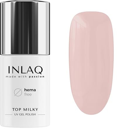 INLAQ® HEMA Free Top Milky Nude Coat 6ml - Gellack UV Top Coat Gel mit milchiger Farbüberlackierung 20% Deckkraft Baby Boomer - UV Gel Nagellack Top Free von Hema und Di Hema