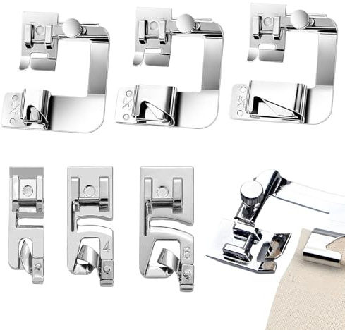 Rolled Hem Presser Foot Kit, 6 Sewing Machine Feet, Rolled Hem Sewing Machine Presser Foot, Wide Rolled Hem Foot Set & Narrow Foot Home Sewing Machine Accessory