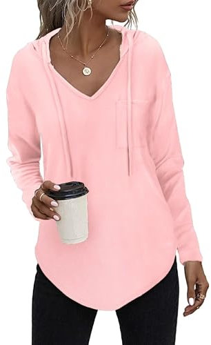 Tanmolo Kapuzenpullover Damen Leichter Pullover Hoodie Sweatshirs mit Taschen für den Herbst Hellrosa, S
